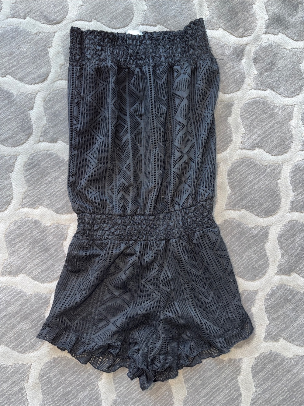 Corral Black Crochet-Style Smocked Waist Romper Shorts